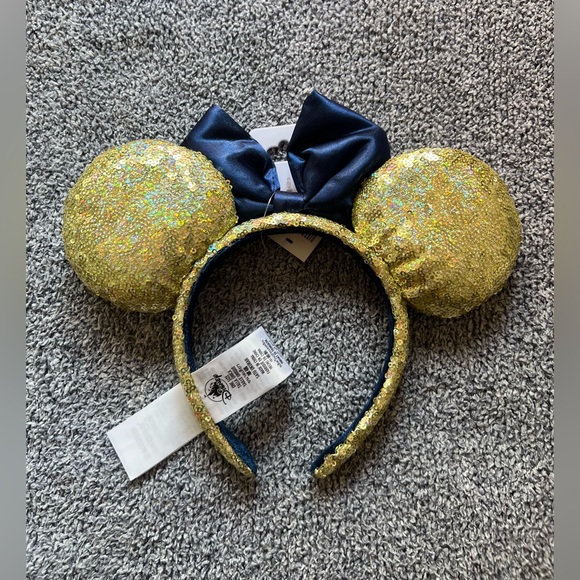 Disney Parks Ear Headband Gold Sequin Navy Blue Mickey Mouse Ears - Picture 6 of 10